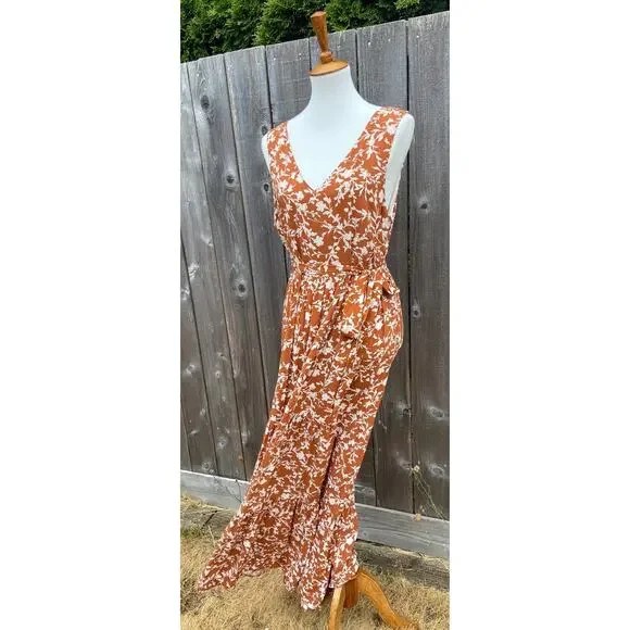 Cynthia Rowley Orange & White Floral Tied Waist Maxi Dress - Picture 2 of 12